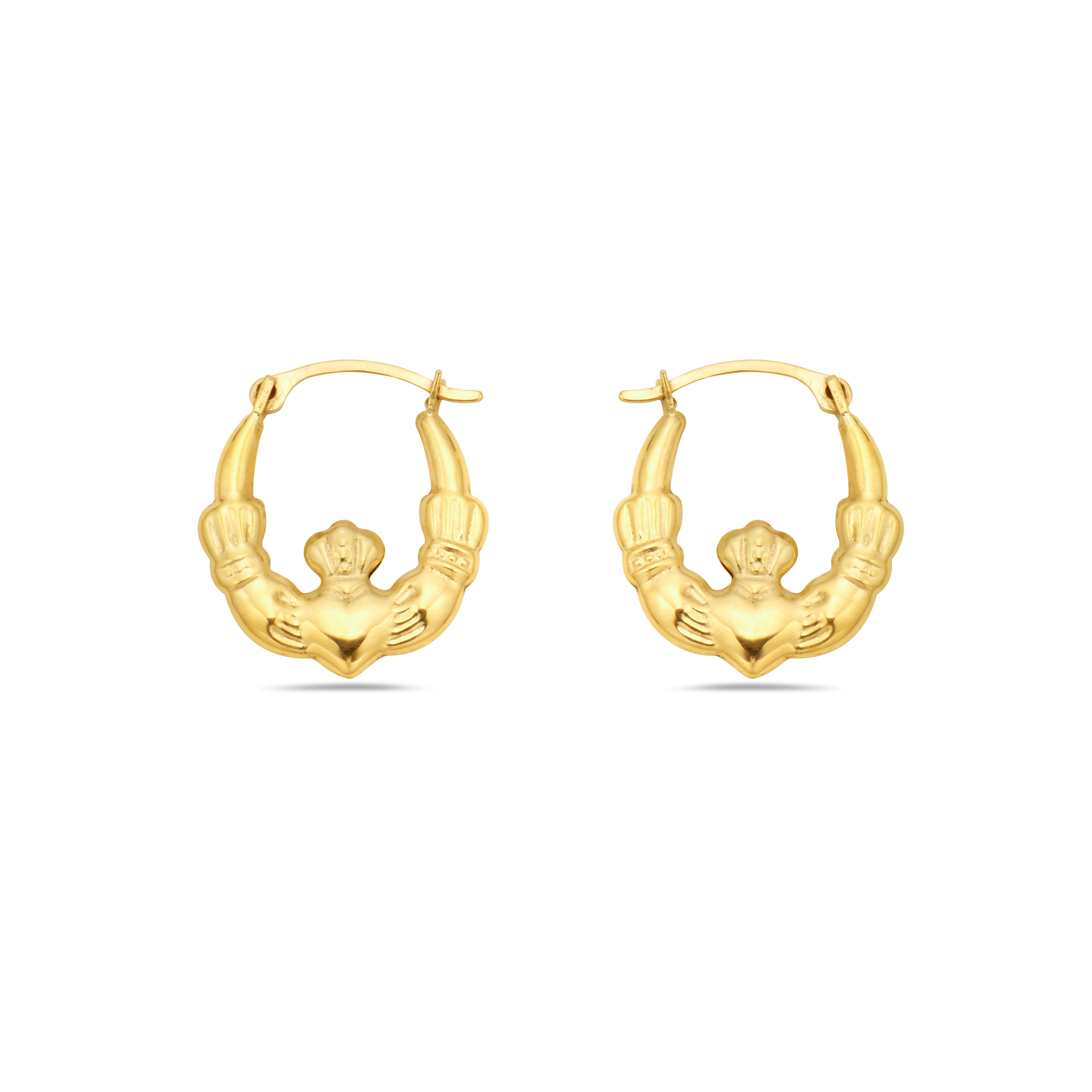 10K Gold Irish Claddagh Hoop Earrings French Lock Closure - Etsy