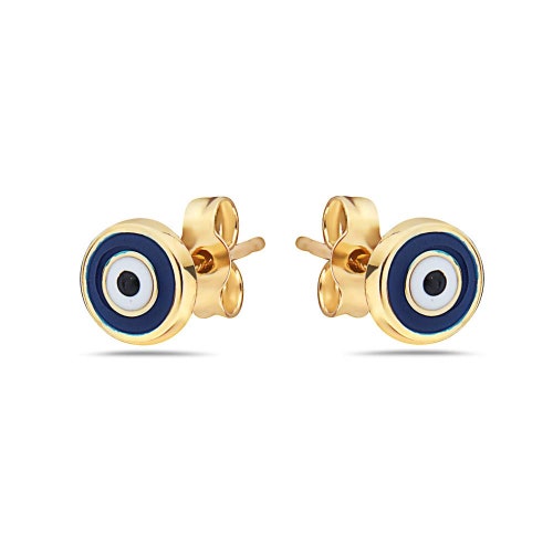 14K Solid Gold Evil Eye Stud Earringswith Real 14K Gold Etsy