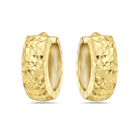 14K Yellow Gold Two sided Diamond and Polished Huggie Earrings