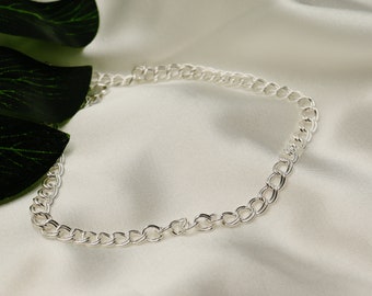 925 Sterling Silver 4mm Charm Link Chain Anklet - Available in Silver or Yellow