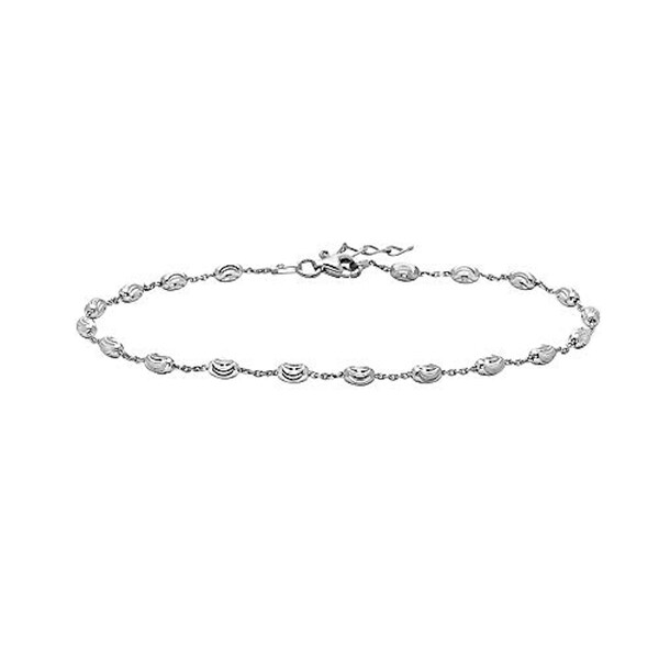 Sterling Silver Rice Moon Cut Oval Bead Anklet - for Women (Silver)
