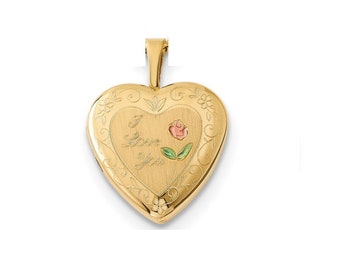 Pori Jewelers 14K Solid Yellow Gold 20MM I Love You Enamel Heart Locket Pendant