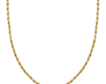 18K Yellow Gold  Diamond Cut Rope Chain Necklace 2.5mm - Unisex ALL Sizes