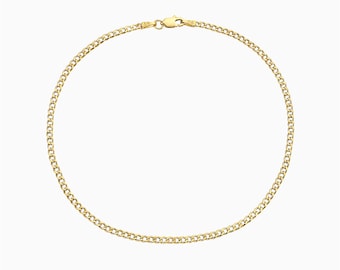 Italian 14K Yellow Gold 2.5MM Cuban Curb Link Anklet - 10" Inches - Women's