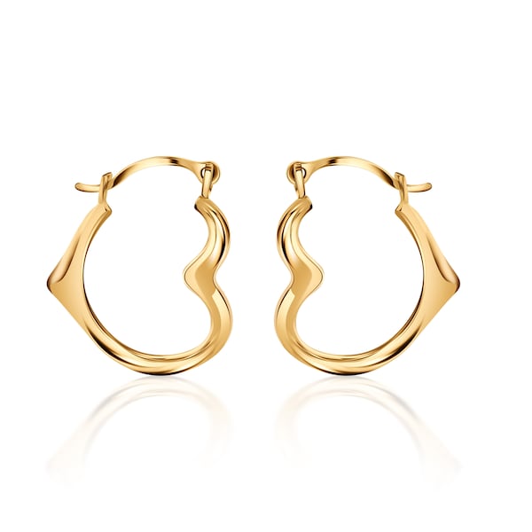 10K Gold Cutesy Open Heart Hoop Earrings- French Lock Closure - Jewelry For Women/Girls - Small Hoop Earrings