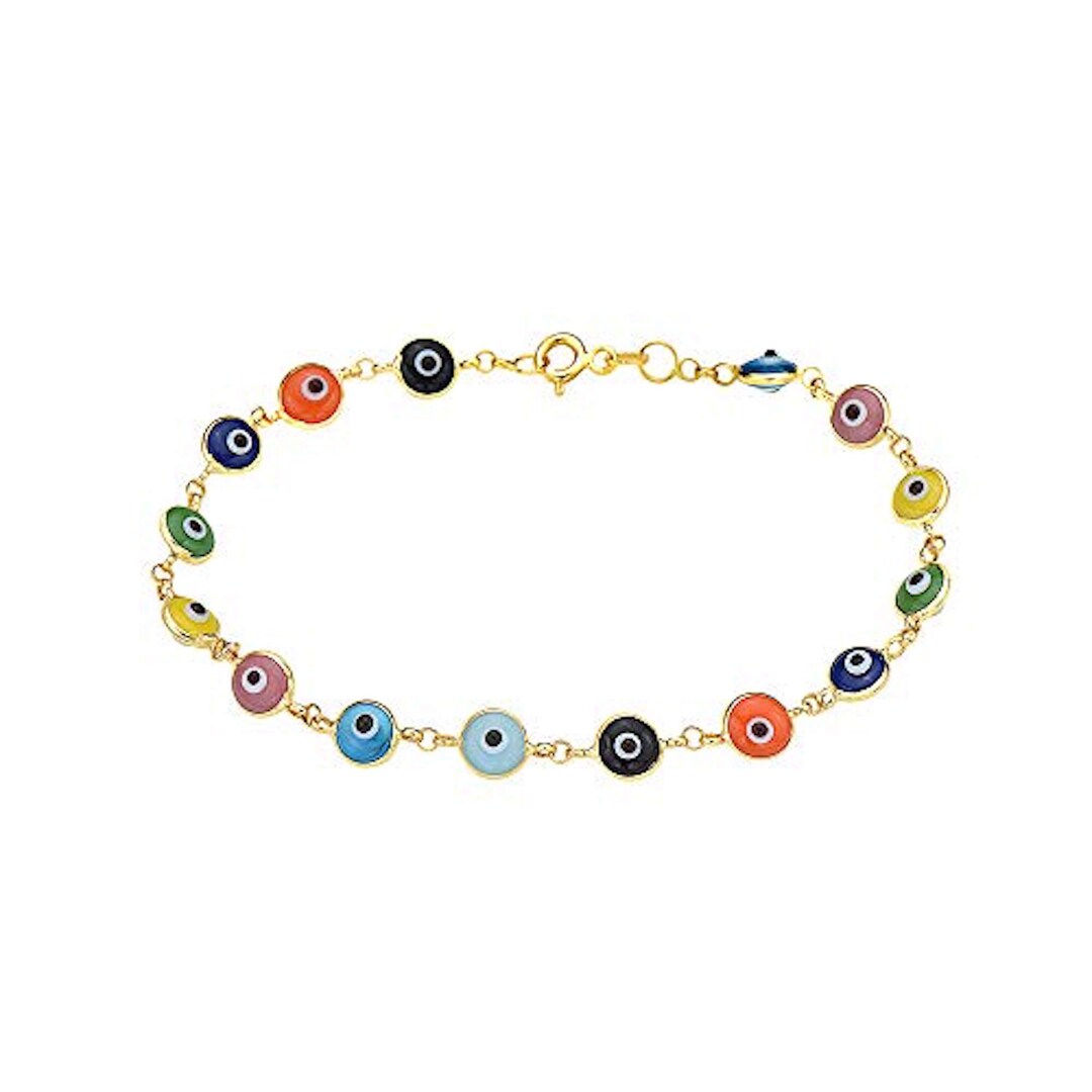 14K Solid Gold Evil Eye Charm Bracelets 7 Multiple Etsy