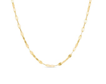 10K Solid Gold 1.0MM Diamond Cut Mirror Chain Necklace -Yellow Gold and Rose Gold- Unisex Sizes 16"-30