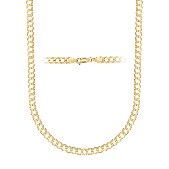 14K Solid Yellow Gold 3.8mm Cuban Curb Link Chain Necklace Lobster