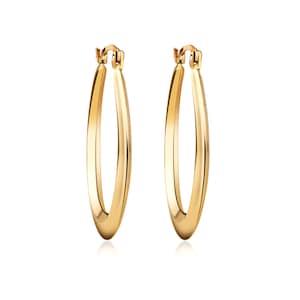14K Solid Gold Large High Polished Oval Hoop Earrings - Cute Trendy Earrings For Everyday Comfort And Wear