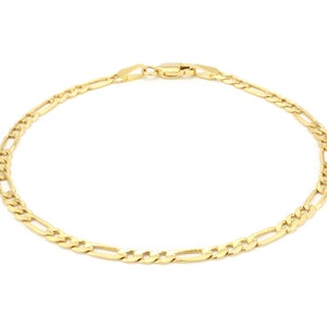 10K Yellow Gold 3.0MM Figaro 3+1 Link Chain Anklet-Made in Italy