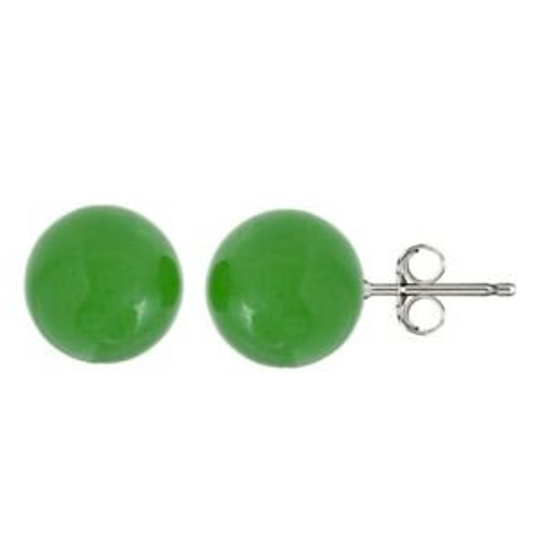 Solid 925 Sterling Silver 6mm Natural Jade Studs Ball Earrings for