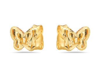 10K Yellow Gold Diamond Cut Butterfly Stud Earrings with Butterfly Backings For Women