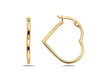 14K Yellow Gold Angled Hollow Sideway Heart Valentine Hinged Hoop Earrings 14K Yellow Gold Angled Hollow Sideway Heart Valentine Hinged Hoop Earrings