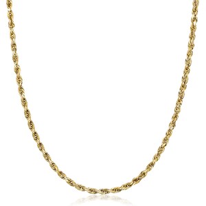 18K Gold 3MM Diamond Cut Rope Chain Necklace Unisex Sizes 8"-30"