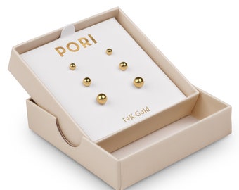 14K Solid Gold Ball Stud Earrings (3-Pair-Pack) 3MM 4MM AND 5MM - Choose Your Color