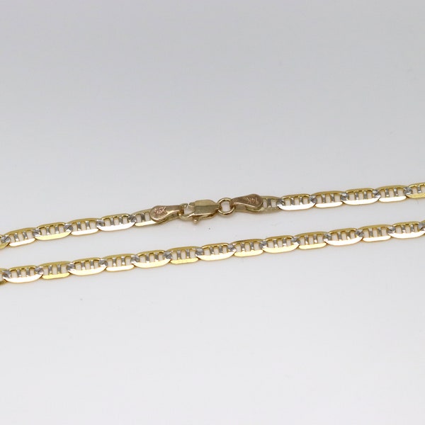 14K Solid Two Tone Gold 3mm Diamond Cut Mariner Chain Bracelet - Size 8 Inches