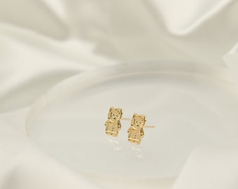 14K Solid Gold Kitty Cat Small Stud Earrings With Gold Etsy Ireland