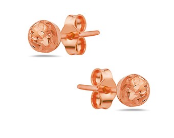 14K Rose Gold 4MM Diamond Cut Ball Stud Earrings - Butterfly Backings