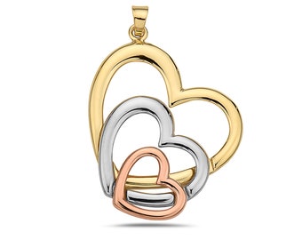 14K Three-Toned Gold Triple Heart Pendant