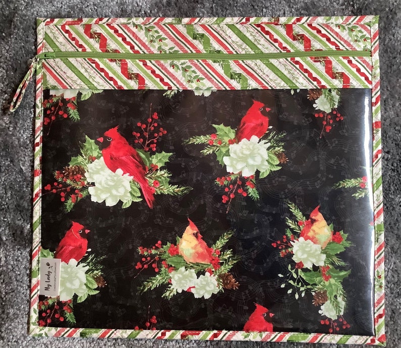 Ready to Ship Cardinals /& Ribbons Cross Stitch Needlework Vinyl Front Project Bag