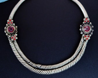 VINTAGE TRIBAL TORC - Large Ornate Afghan Neck-Ring Necklace - Handcrafted Tribal Jewelry from Central Asia
