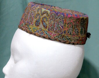 TRIBAL CEREMONIAL CAP - Ornate Vintage Tubeteika Hat - Handcrafted Tribal Textile from Central Asia - Small 18 Inch Circumference