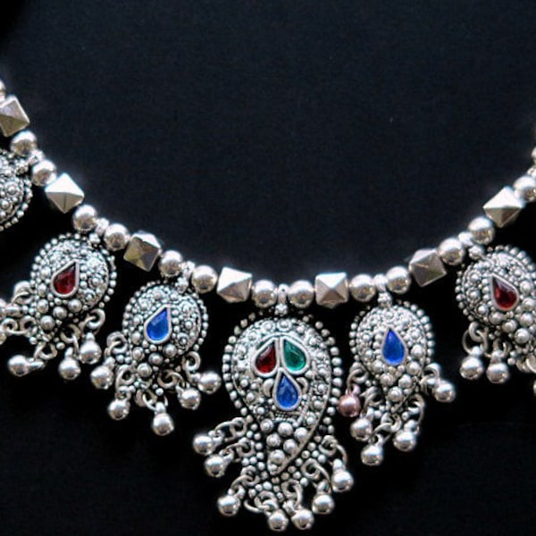 VINTAGE BOTEH NECKLACE - Traditional Tribal Necklace with Boteh Pendants from Northern India