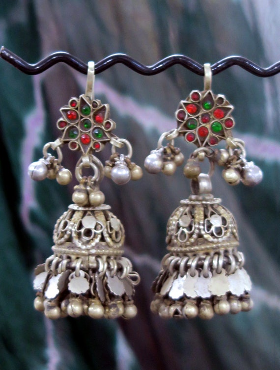 KUCHI EAR ORNAMENTS - Ornate Vintage Afghan Jhumk… - image 2