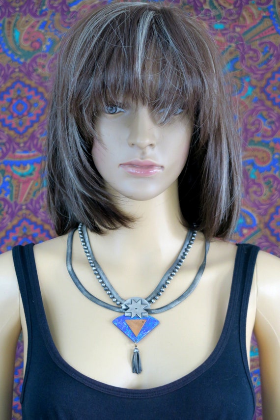 UNUSUAL VINTAGE NECKLACE with Large Blue Pendant … - image 4