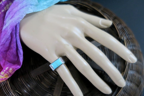 SILVER and TURQUOISE RING  with Rectangular Stone… - image 1