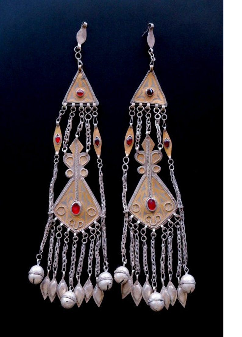 Old Tribal Jewelry PAIR TURKMEN PENDANTS Large Turkmen Pair of Tenechir Hair Jewelry