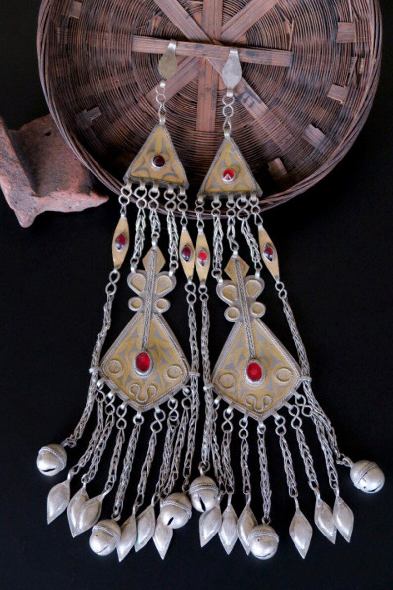 Old Tribal Jewelry PAIR TURKMEN PENDANTS Large Turkmen Pair of Tenechir Hair Jewelry