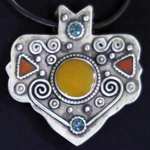 VINTAGE TIBETAN PENDANT - Large Silver Tibetan Pendant with Free Leather Necklace Cord - Handcrafted in Nepal