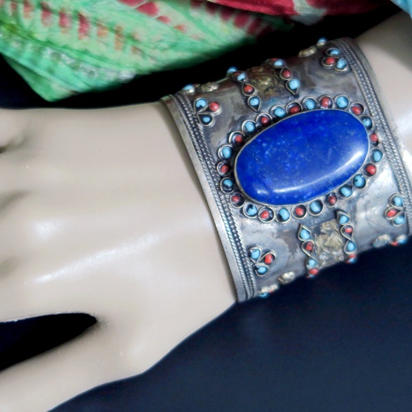 WIDE LADAKH BRACELET - Ornate Vintage Ladakh Bracelet with Wide Band - Traditional Tribal Jewelry from Central Asia