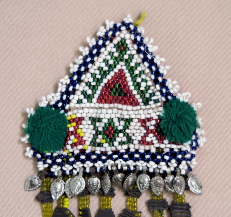 Large Old Afghan Beaded Triangular Tassel-Panel with Clove LONG BEADED PANEL Handcrafted in Central Asia