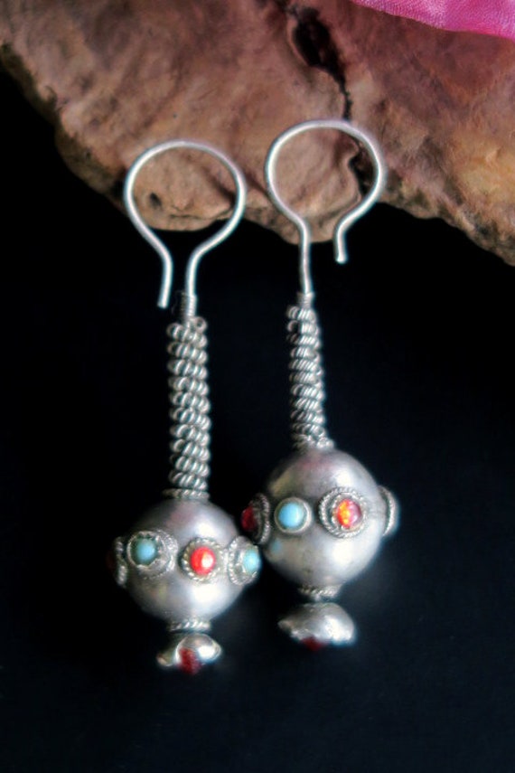 LARGE TRIBAL EARRINGS - Vintage Silver Afghan Tri… - image 2