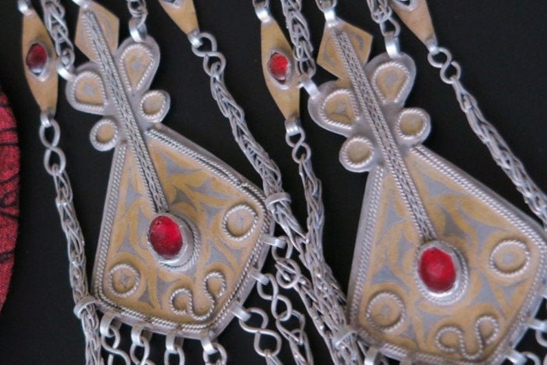 Old Tribal Jewelry PAIR TURKMEN PENDANTS Large Turkmen Pair of Tenechir Hair Jewelry