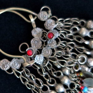 Old Afghan Earrings - Vintage Kuchi Tribal Hoop Earrings with Long Dangles - Handmade Tribal Jewelry - 16 Gauge Earwires