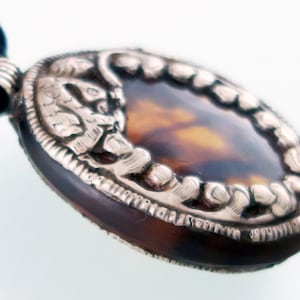 TIBETAN AMBER PENDANT - Large Ornate Double-Sided Vintage Pendant - Handcrafted in the Tibetan Diaspora of Nepal