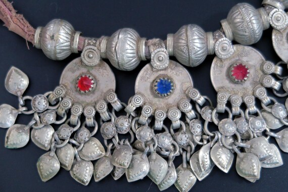 Large Vintage Kuchi Necklace with 10 Beaded Coin-Pendants and Old Beads - Handmade View 4