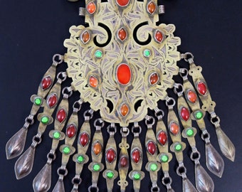 Antique Turkmen Jewellery - Large Silver Gurbaka Dagdan Pendant