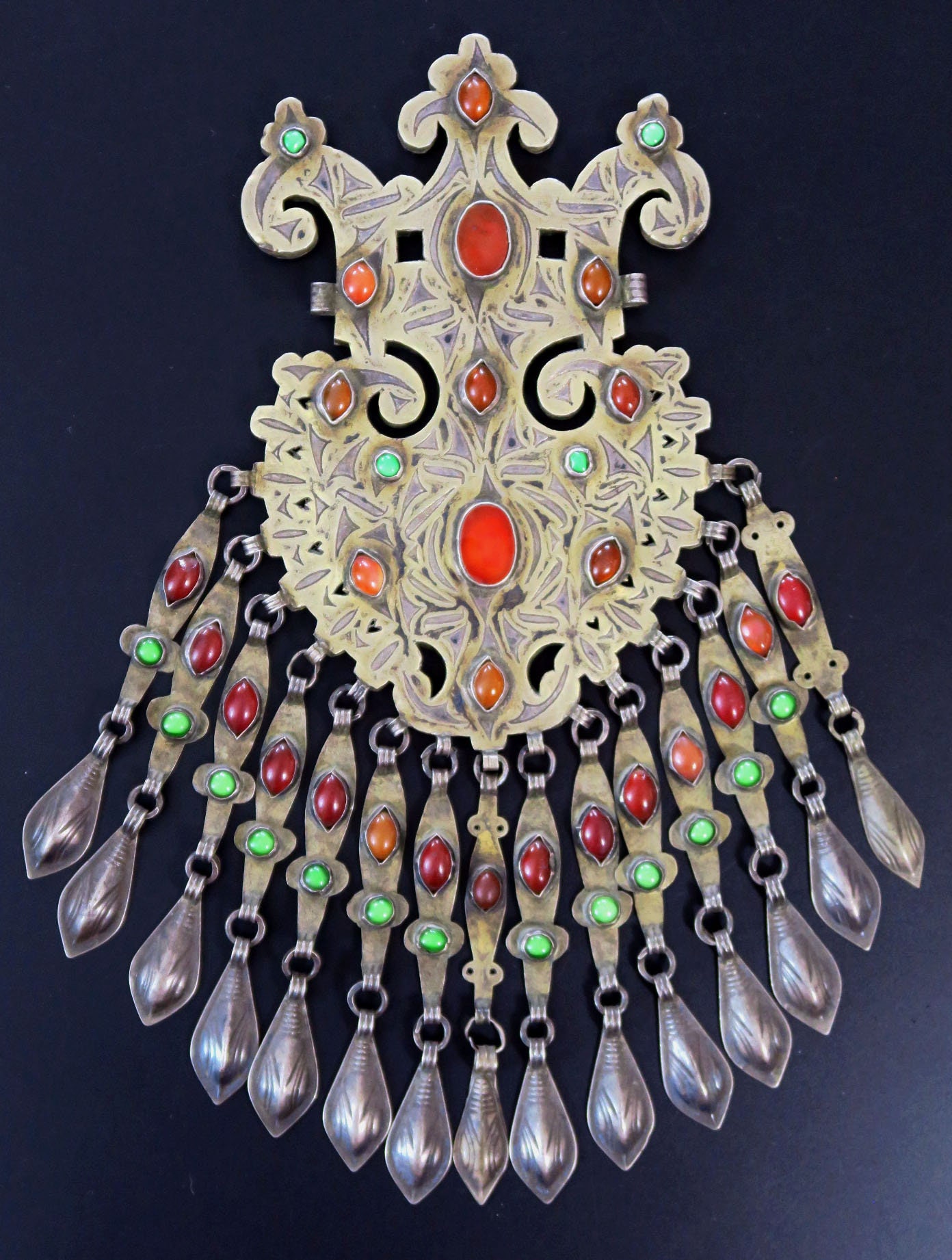Antique Turkmen Jewellery - Large Silver Gurbaka Dagdan