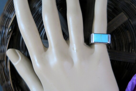 SILVER and TURQUOISE RING  with Rectangular Stone… - image 3