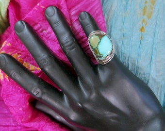 LARGE TURQUOISE RING - Ornate Vintage Turquoise and Sterling Silver Men's Ring  - Handcrafted in Jaipur India - Sizes 9
