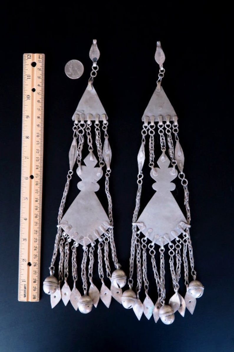 Old Tribal Jewelry PAIR TURKMEN PENDANTS Large Turkmen Pair of Tenechir Hair Jewelry