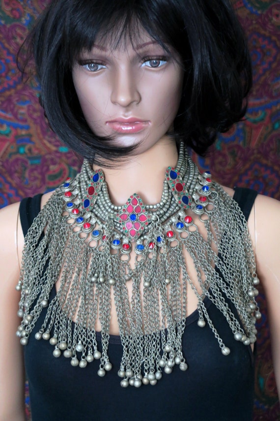 VINTAGE KUCHI CHOKER Large Ornate Afghan Necklace With Long