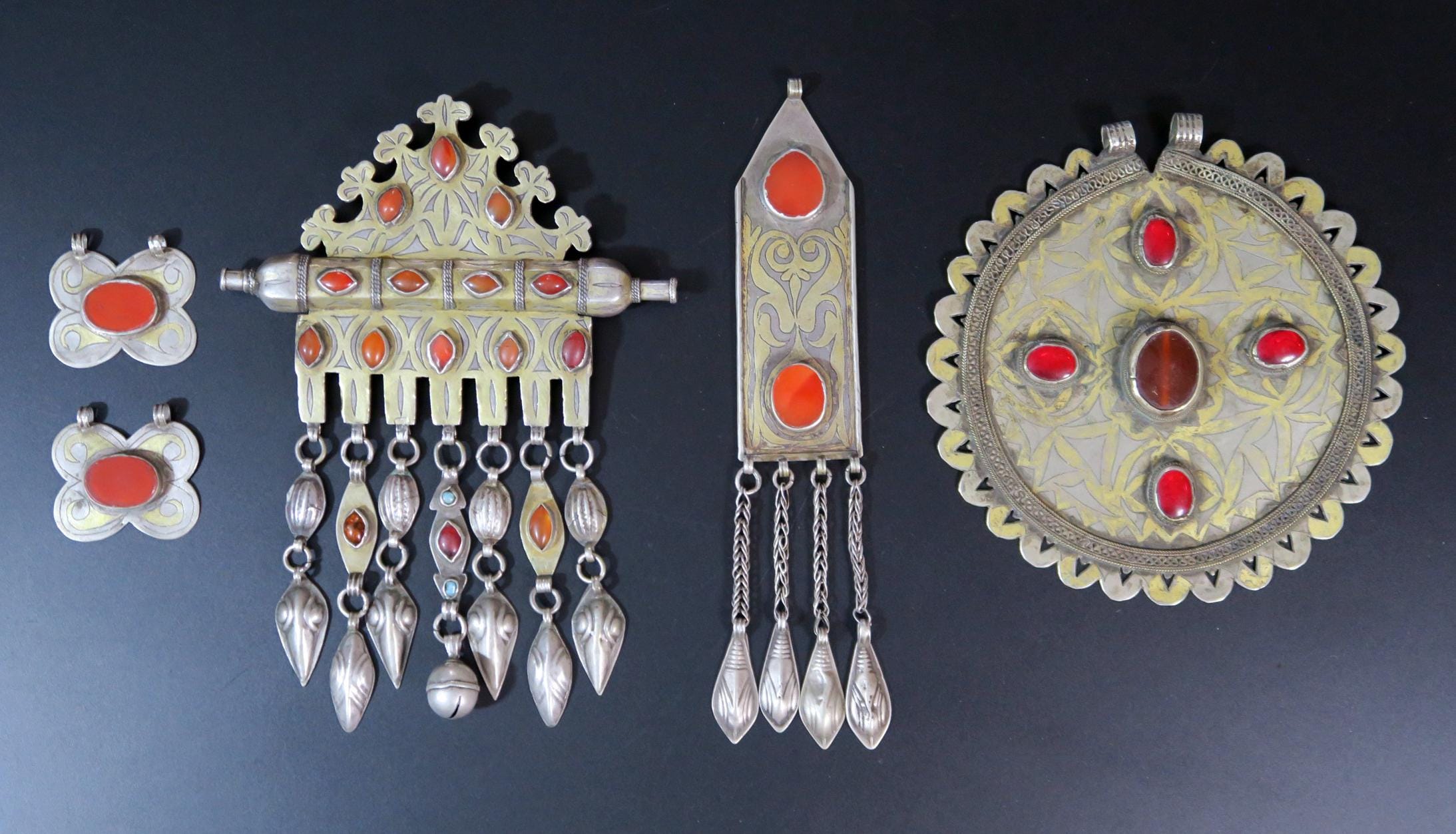 Collectible Lot of Antique Silver Turkmen Jewelry - Handmade