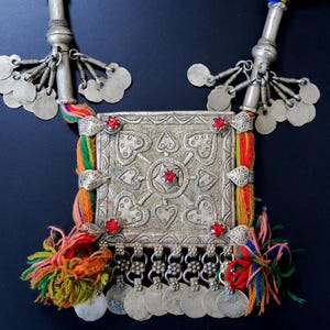 OOAK Kashmiri Necklace with Large Very-Old Pendants on Braided Cording - Handmade Collectible Vintage Tribal Dance and Drama Jewelry