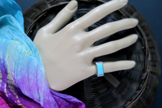 SILVER and TURQUOISE RING  with Rectangular Stone… - image 7