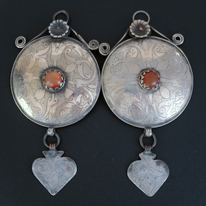 2 VINTAGE HAZARA PENDANTS - 2 Old Round Afghan Pendants with Carnelians - Handcrafted Hazara Tribal Jewelry from Central Asia - Collectible